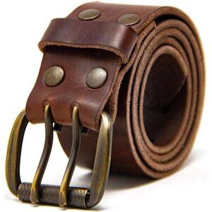 Men's Work Belt - Heavy Duty Genuine Full Grain Leather Double Prong Belts